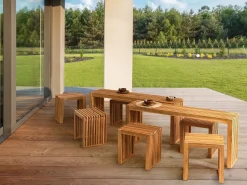Beliani Set da pranzo da giardino con panche e sgabelli 6 posti BELLANO Legno d'acacia Marrone
