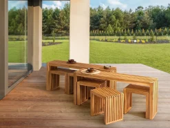 Beliani Set da pranzo da giardino con panche e sgabelli 6 posti BELLANO Legno d'acacia Marrone