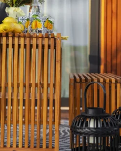 Beliani Set da pranzo da giardino con panche e sgabelli 6 posti BELLANO Legno d'acacia Marrone