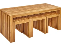Beliani Set da pranzo da giardino con panche e sgabelli 6 posti BELLANO Legno d'acacia Marrone