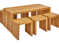 Beliani Set da pranzo da giardino con panche e sgabelli 6 posti BELLANO Legno d'acacia Marrone