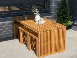 Beliani Set da pranzo da giardino con panche e sgabelli 6 posti BELLANO Legno d'acacia Marrone