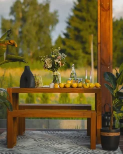 Online Beliani Set da pranzo da giardino con panche 4 posti BELLANO Legno d'acacia Marrone