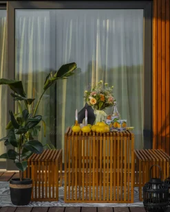 Online Beliani Set da pranzo da giardino con panche 4 posti BELLANO Legno d'acacia Marrone