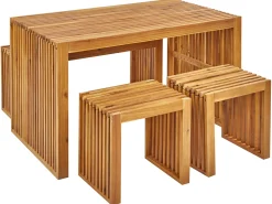 Best Beliani Set da pranzo da giardino con panche e sgabelli 4 posti BELLANO Legno d'acacia Marrone