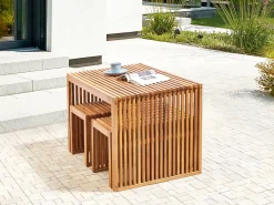Best Beliani Set da pranzo da giardino con panche e sgabelli 4 posti BELLANO Legno d'acacia Marrone