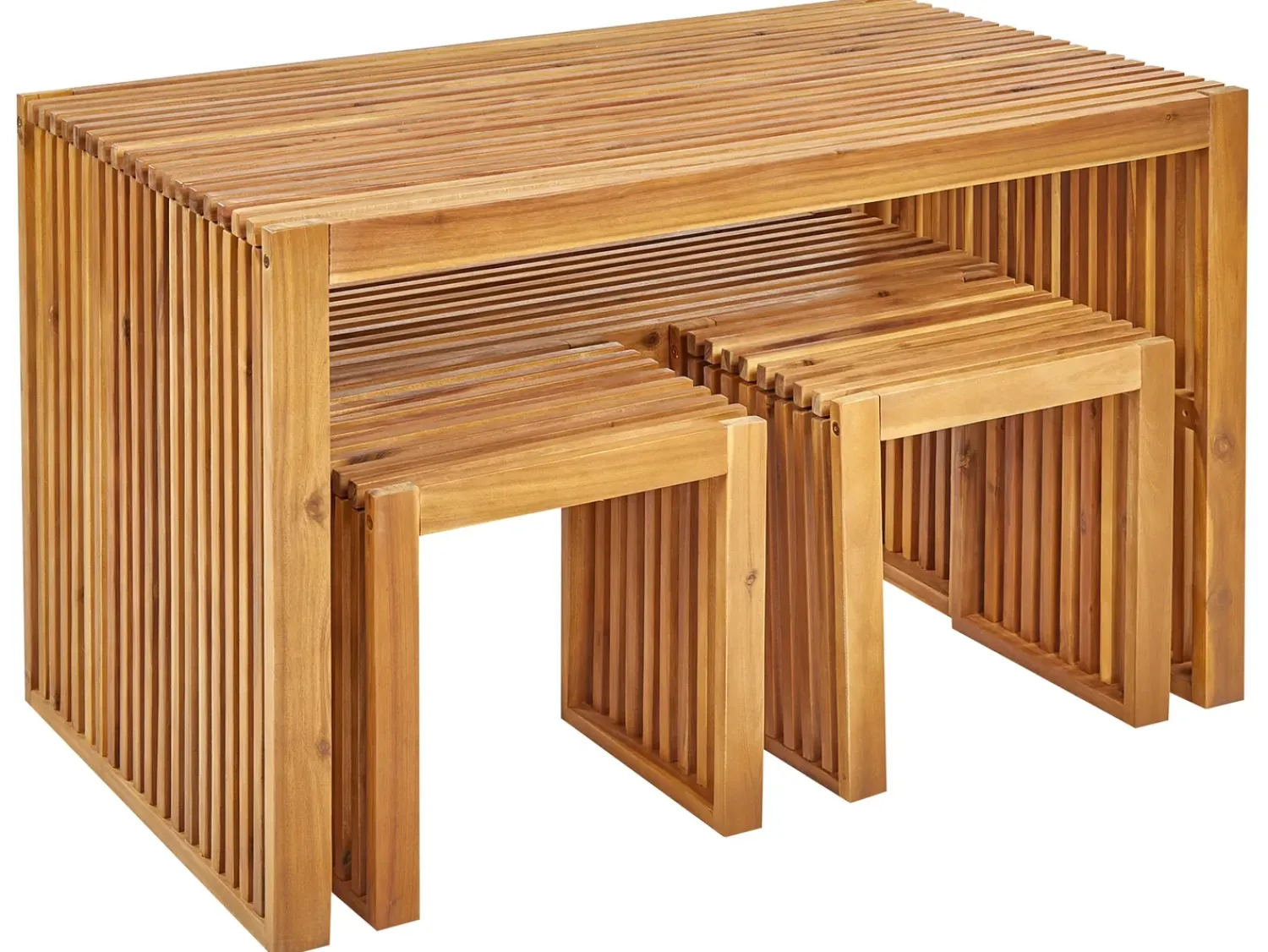 Best Beliani Set da pranzo da giardino con panche e sgabelli 4 posti BELLANO Legno d'acacia Marrone