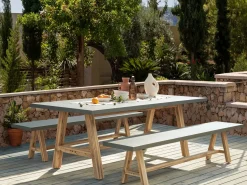 Clearance Beliani Set da pranzo da giardino con panche 6 posti TONNARE Cemento Grigio Marrone Grigio