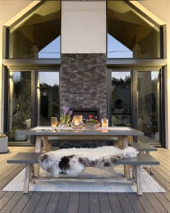 Best Beliani Set da pranzo da giardino con panche 8 posti TONNARE Cemento Grigio Marrone Grigio