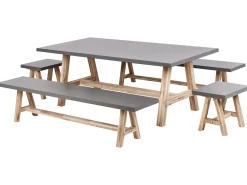 Best Beliani Set da pranzo da giardino con panche 8 posti TONNARE Cemento Grigio Marrone Grigio