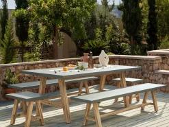 Best Beliani Set da pranzo da giardino con panche 8 posti TONNARE Cemento Grigio Marrone Grigio