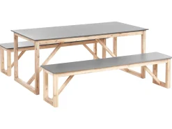 Best Beliani Set da pranzo da giardino con panche NOTTERI Cemento Grigio Marrone Grigio