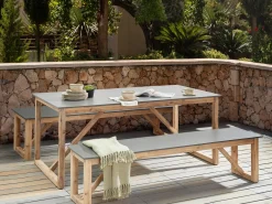 Best Beliani Set da pranzo da giardino con panche NOTTERI Cemento Grigio Marrone Grigio