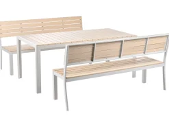 Outlet Beliani Set da pranzo da giardino con panche 6 posti COMO Beige Bianco Beige