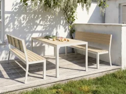 Outlet Beliani Set da pranzo da giardino con panche 6 posti COMO Beige Bianco Beige