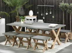 Sale Beliani Set da pranzo da giardino con sgabelli 6 posti OLBIA Cemento Grigio Marrone Grigio