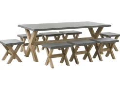 Sale Beliani Set da pranzo da giardino con sgabelli 8 posti OLBIA Cemento Grigio Marrone Grigio