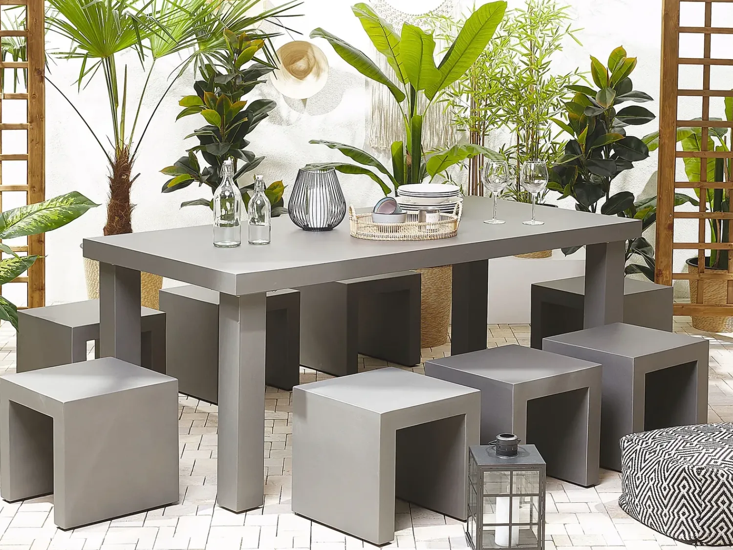 Online Beliani Set da pranzo da giardino con sgabelli 6 posti TARANTO Cemento Grigio