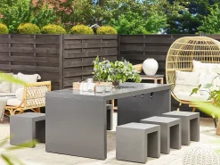 Hot Beliani Set da pranzo da giardino con sgabelli 6 posti TARANTO Cemento Grigio