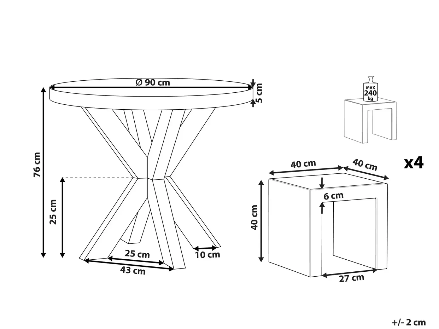 Sale Beliani Set da pranzo da giardino con sgabelli 4 posti OLBIA/TARANTO Cemento Grigio Marrone Grigio