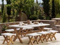 Online Beliani Set da pranzo da giardino con sgabelli 8 posti OLBIA Cemento Bianco Bianco Marrone