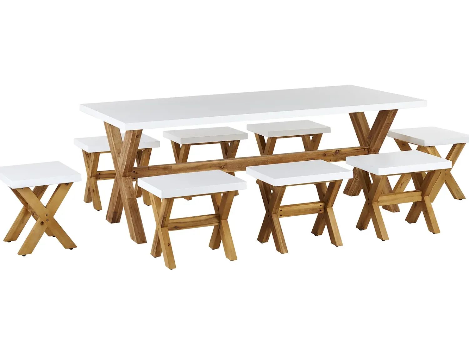 Online Beliani Set da pranzo da giardino con sgabelli 8 posti OLBIA Cemento Bianco Bianco Marrone