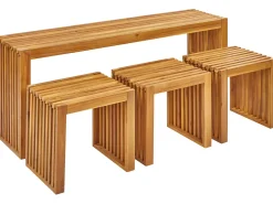 Hot Beliani Set da pranzo da giardino con sgabelli 3 posti BELLANO Legno d'acacia Marrone