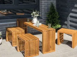 Hot Beliani Set da pranzo da giardino con sgabelli 3 posti BELLANO Legno d'acacia Marrone