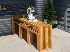 Hot Beliani Set da pranzo da giardino con sgabelli 3 posti BELLANO Legno d'acacia Marrone