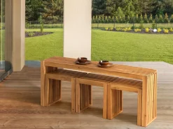 Hot Beliani Set da pranzo da giardino con sgabelli 3 posti BELLANO Legno d'acacia Marrone