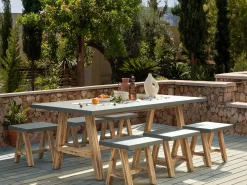 Hot Beliani Set da pranzo da giardino con sgabelli 6 posti TONNARE Cemento Grigio Marrone Grigio