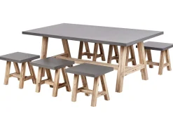 Hot Beliani Set da pranzo da giardino con sgabelli 6 posti TONNARE Cemento Grigio Marrone Grigio
