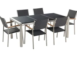 Discount Beliani da giardino 6 posti GROSSETO Piastra tripla Granito Lucido Nero Argento Nero