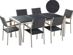 Discount Beliani da giardino 6 posti GROSSETO Piastra tripla Granito Lucido Nero Argento Nero