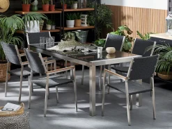Discount Beliani da giardino 6 posti GROSSETO Piastra tripla Granito Lucido Nero Argento Nero