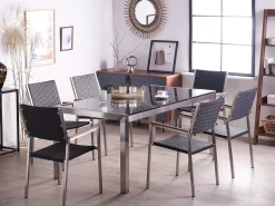 Discount Beliani da giardino 6 posti GROSSETO Piastra tripla Granito Lucido Nero Argento Nero