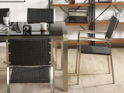 Best Beliani da giardino 6 posti GROSSETO Piastra tripla Basalto fiammato Nero Argento Grigio Nero