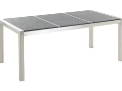 Best Beliani da giardino 6 posti GROSSETO Piastra tripla Basalto fiammato Nero Argento Grigio Nero