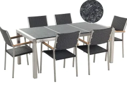 Best Beliani da giardino 6 posti GROSSETO Piastra tripla Basalto fiammato Nero Argento Grigio Nero
