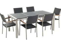 Best Beliani da giardino 6 posti GROSSETO Piastra tripla Basalto fiammato Nero Argento Grigio Nero