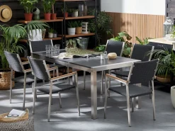 Best Beliani da giardino 6 posti GROSSETO Piastra tripla Basalto fiammato Nero Argento Grigio Nero