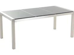 Clearance Beliani Set da pranzo da giardino 6 posti GROSSETO Piastra tripla Granito Lucido Nero/Grigio Argento Grigio Nero