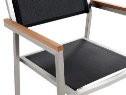 Sale Beliani Set da pranzo da giardino 6 posti GROSSETO Piastra tripla Granito Lucido Nero Argento Nero