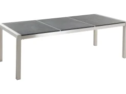 Clearance Beliani Set da pranzo da giardino 8 posti GROSSETO Piastra tripla Granito fiammato Nero Argento Grigio Nero