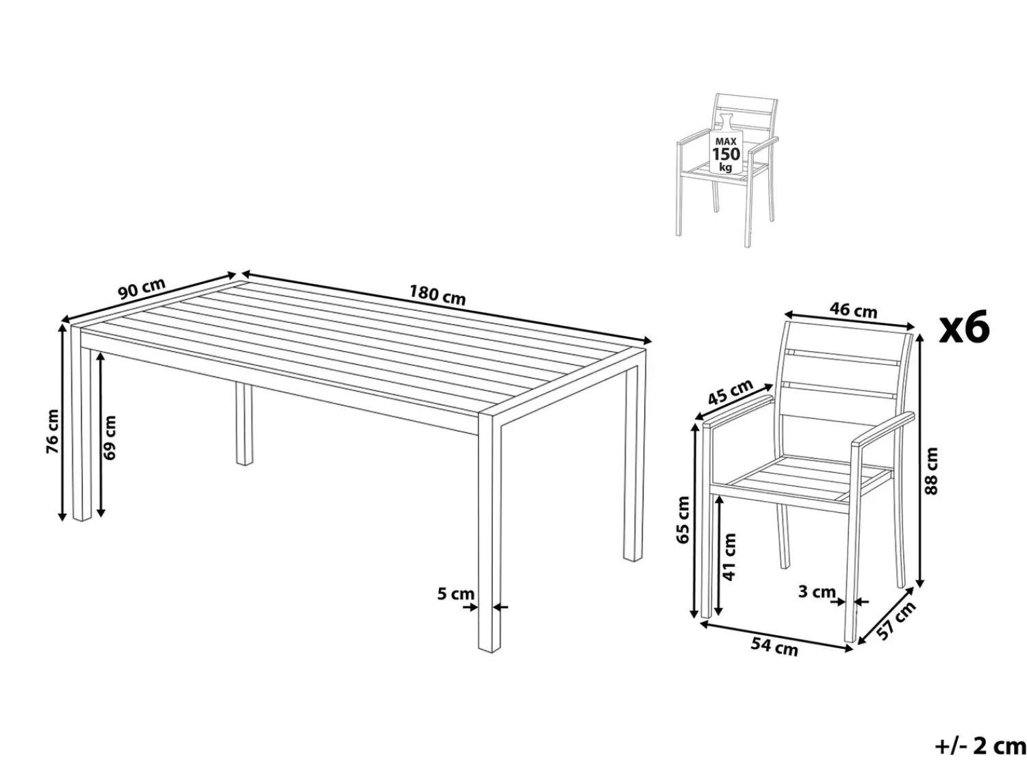 Outlet Beliani Set da pranzo da giardino 6 posti VERNIO Marrone Marrone Argento