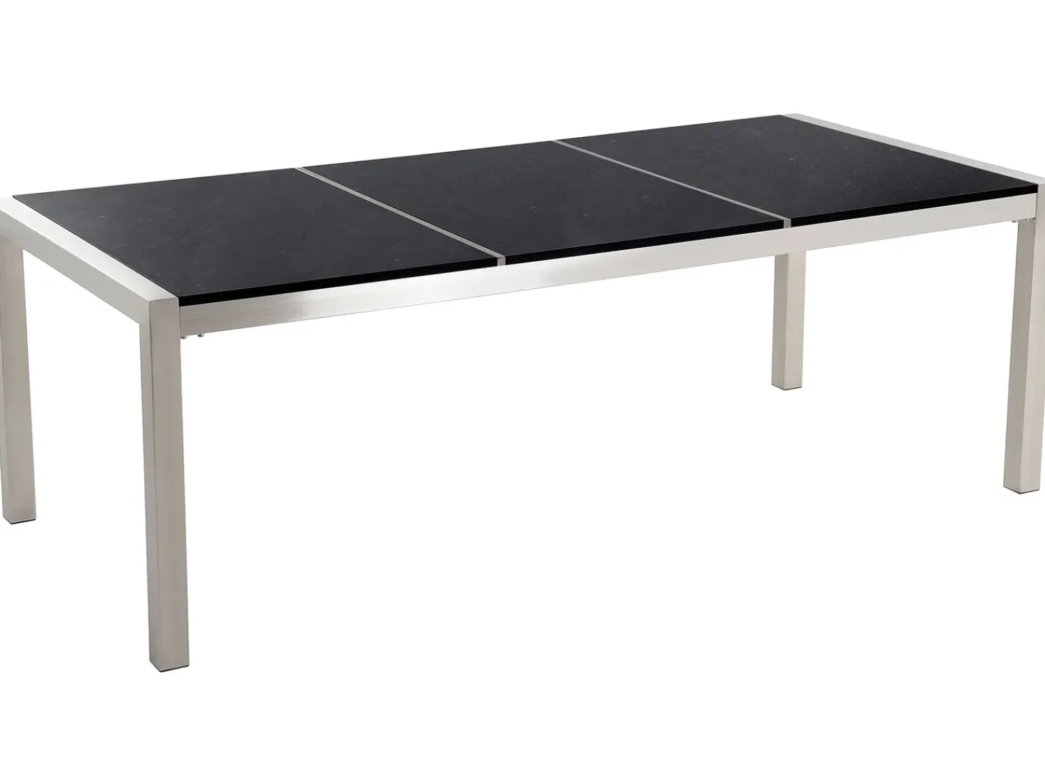 Hot Beliani Set da pranzo da giardino 8 posti GROSSETO Piastra tripla Granito Lucido Nero/Bianco Bianco Argento Nero