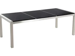 Clearance Beliani Set da pranzo da giardino 8 posti GROSSETO Piastra tripla Granito Lucido Nero/Grigio Argento Grigio Nero