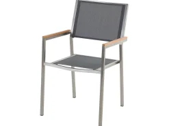 Clearance Beliani Set da pranzo da giardino 8 posti GROSSETO Piastra tripla Granito Lucido Nero/Grigio Argento Grigio Nero