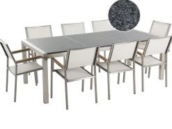 Beliani Set da pranzo da giardino 8 posti GROSSETO Piastra tripla Granito Lucido Grigio/Bianco Bianco Argento Grigio