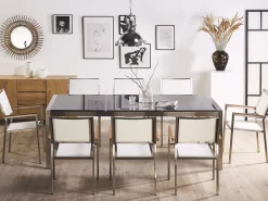 Beliani Set da pranzo da giardino 8 posti GROSSETO Piastra tripla Granito Lucido Grigio/Bianco Bianco Argento Grigio